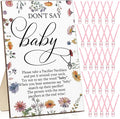 Geetery 51 Pcs Don't Say Baby Game Sign Cool Baby Shower Game 50 Pacifier Necklace Wooden Don't Say Sign Plastic Pacifier Party Favor for Gender Reveal(Wildflower,Pink)