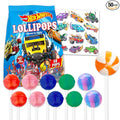 Hot Wheels Lollipops Bulk Pack - 50 Individually Wrapped Halloween Hard Candy Suckers, Sweets Treats, Tattoos - Assorted Pop Flavors Party Favors