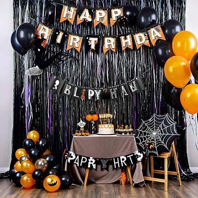 3 Pack Foil Curtain Backdrop 3.3x6.6 ft Tinsel Fringe Curtains for Parties Metallic Streamers Photo Booth Props,Wedding & Birthday,Holiday Decorations Disco,Bachelorette,Door Hanging Decor (Black)
