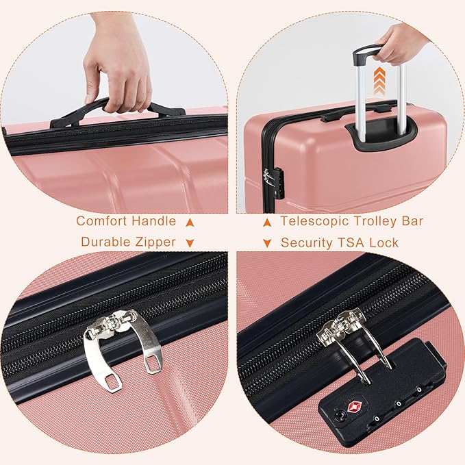 Sweetcrispy Carry on Suitcase, Luggage with Spinner Wheels, Hard Shell ABS, TSA Lock, 28 Inch Pink