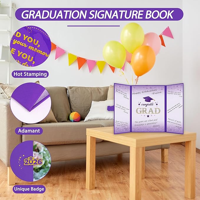 Vlipoeasn 2026 Graduation Guest Book Alternative, Purple Gold Class of 2026 Graduation Party Decorations, Graduation Signature Book for 2026 College High School, Unique Graduation Gifts for Friends
