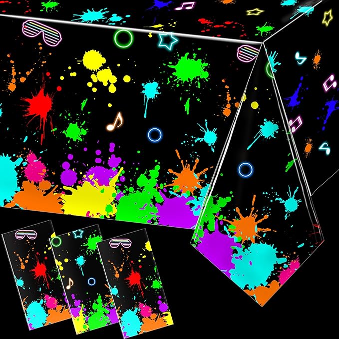 3 Pack UV Reactive Neon Glow Tablecloths 108x54 Inch - Activated Party Table Covers Decoration for Glow-in-the-Dark Events, Birthday Raves & UV Night