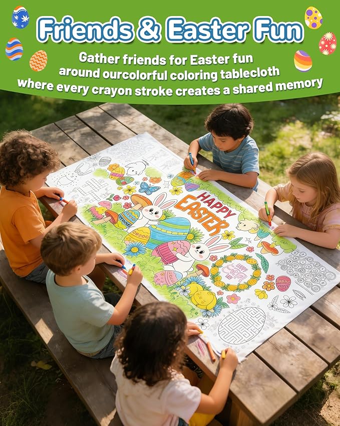 ATFUNSHOP Easter Giant Coloring Tablecloth 35" x 75" - Easter Crafts for Kids, Jumbo Paper Banner & Poster, Coloring Games & Party Activities - DIY Decorations & Gifts Games & Festive Decor