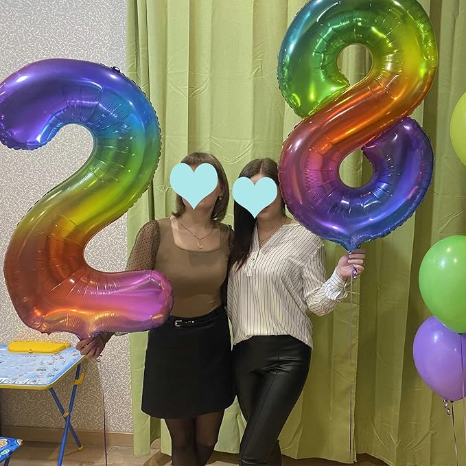 40 Inch Rainbow Number Balloon 2, Large Number Foil Balloons Mylar for Girl Boy Birthday Party Celebration Decorations Supplies, Digital Balloons for Wedding Anniversary Events Decorations