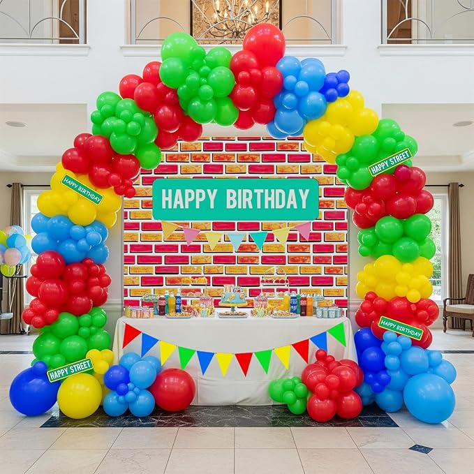 Sesame Friends Birthday Party Supplies Party Decorations Set Include Banner Backdrop red blue Balloon Garland Arch Kit stickerfor Boys Girls Sesame Theme Party kid birthday supplies