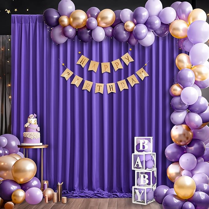 8x10FT Dark Purple Backdrop Curtains for Wedding Parties, Wrinkle Free Polyester Photography Backdrop Drapes for Wedding Baby Shower Birthday Parties Stage Background Stand Decorations 4x10ft,2 Panels