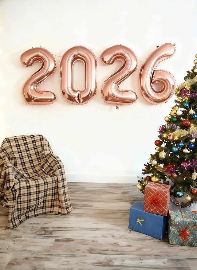 Rose Gold 40 Inch 2026 Balloon Numbers, 2026 Number Balloons Decorations for New Years Eve Party, Foil Giant Decorations for Nye Decor Party Graduations Supplies