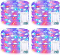 JMEXSUSS 4 Pack 50LED Red White Blue Fairy Lights Battery Operated, 16ft Battery Powered 4th of July Fairy Lights, Indoor Patriotic Lights for Independence Day 4th of July Decorations
