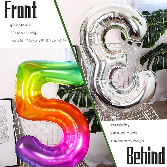 Number Balloon | Number 5 Balloon for 5th Rainbow Birthday Decorations | Giant Multicolor Mylar 5 Balloon Number - 40 Inch | Big Foil Colorful 5 Birthday Balloon for Anniversary Party Supplies Favors