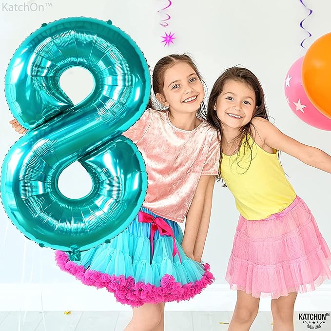KatchOn, Giant Blue Teal Number 8 Balloons - 40 Inch || Aqua Teal Number Balloons for Happy 8th Birthday Decorations for Girls & Boys | Balloon For 8 Happy Anniversary Decorations