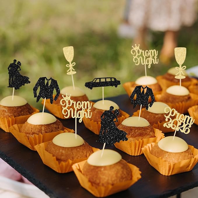Gyufise 24Pcs Prom Cupcake Topper Prom Decorations for Party 2026 Prom Graduation Cupcake Topper 2026 Graduation Decorations Class of 2026 College Graduation Decorations