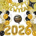 Happy New Year Party Decoration, 2026 Happy New Year Foil Balloon Banner and Metallic Curtains Photography Backdrops Party Decorations for NYE Party Supplies