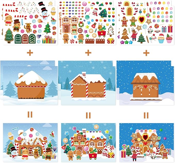 36 Sheets Make a Gingerbread House Stickers - Make Your Own Gingerbread House Stickers, Christmas Party Favor for Kids, Christmas Stickers for Gifts Goodie Bag Stocking Stuffers(12 Set)