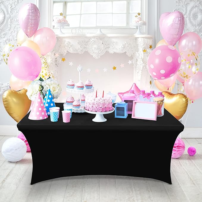 Utopia Kitchen Spandex Tablecloth 1 Pack [8FT, Black] Tight, Fitted, Washable and Wrinkle Resistant Stretch Rectangular Patio Table Cover for Event, Wedding, Banquet & Parties [96Lx30Wx30H Inch]