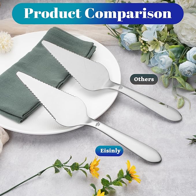 Cake Pie Server Set for Wedding, Elegant Pizza Slicer Server Set with Stainless Steel Big Serrated Edges, Cake Cutter Pie Spatula for Birthday Anniversary, 2 Pcs, Silver