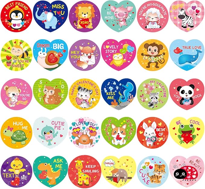 Fancy Land 600 Valentines Sticker for Kids Heart Animal Sticker for Valentine’s Day Party Decoration