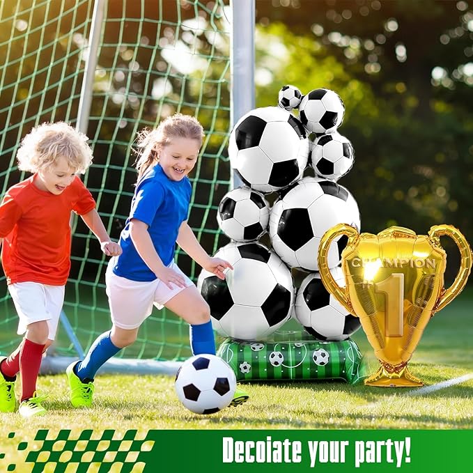 Soccer Balloons 3-Pack - Giant Self Soccer Ball Balloons with Trophy | Soccer Party Decorations for Sports Themed Birthday, World Cup Party Supplies for Boys Men