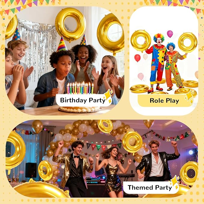 15 Pack 30" Gold Ring Balloons for Cartoon Characters Themed Party Decor, Hedgehog Theme Birthday & Anniversary Backdrop, Shiny Foil Balloons with Ribbons & Fishing Line