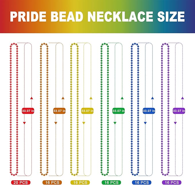 Pride Beads Stuff, LGBTQ Necklace Accessories,100PCS 6 Kinds of LGBTQ Metallic Beads Necklaces Bulk, Gay Lesbian Pride Necklace, Costumes Decor for Pride Month Parade Throws Party Favors