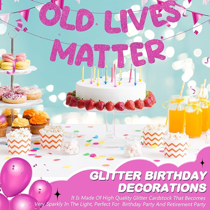 Fulmoon Pre Strung Banner 6.56 ft Funny Birthday Retirement Party Decorations 80th 70th 60th 50th Retirement Party Garland Bunting Decorations for Men Women(Rose Red)