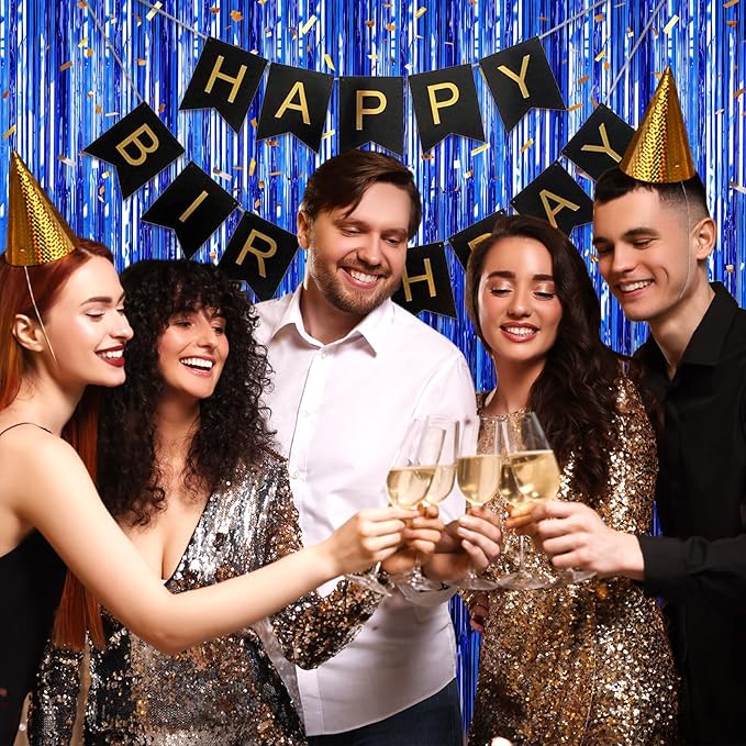 4 Pack Blue Foil Fringe Curtains Streamers Party Decorations 3.3 x 8.2 ft, Blue Tinsel Curtain Fringe Backdrop for Parties, Door Fringe Birthday Streamers, Photo Booth Backdrops, Party Decor