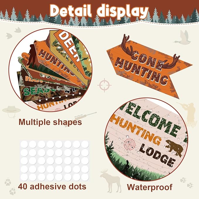 Hooqict 20 Pieces Hunting Party Decorations Hunting Themed Party Directional Signs for Camo Deer Birthday Party Decorations Welcome to Camouflage Party Supplies for Boys Men