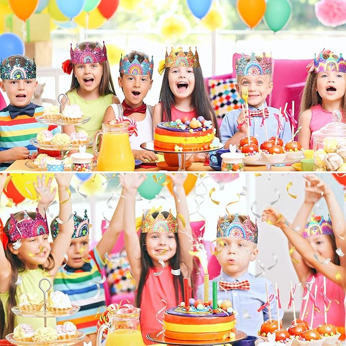 Kathfly Rainbow Birthday Party Hats Crown Headbands for Kids Birthday, Event, Rainbow Theme Party Supplies