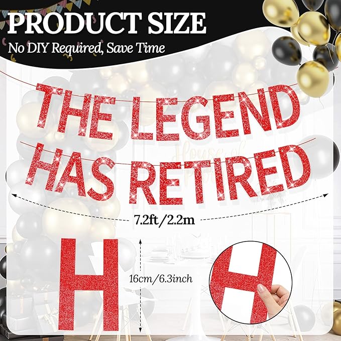 The Legend Has Retired Banner Red Glitter Pre Strung No DIY Retirement Banner Decorations for Men Women Retirement Party Supplies(Red)
