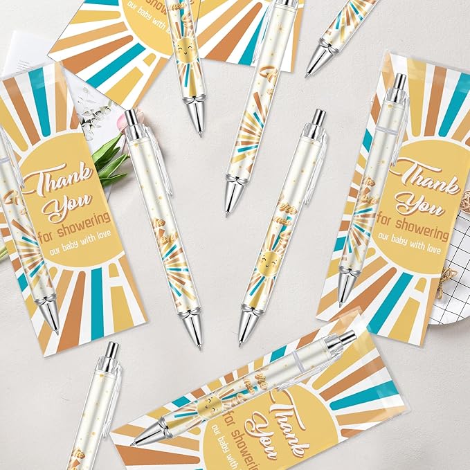 50 Sets Baby Shower Favors Gifts for Guests Includes 50 Rolling Paper Ballpoint Pens and 50 Greeting Thank You Bookmarks Baby Shower Party Favors (Here Comes The Son)