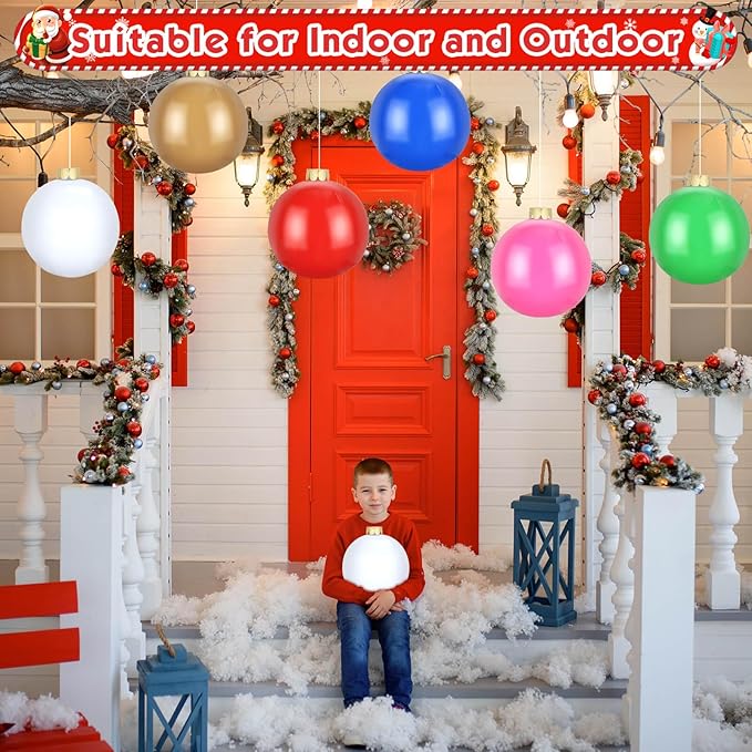 12 Pack Inflatable Christmas Ornaments for New Year Festive, Large Blow up Christmas Balls for Front Door Yard Tree Hanging Decoration (9 Inch)