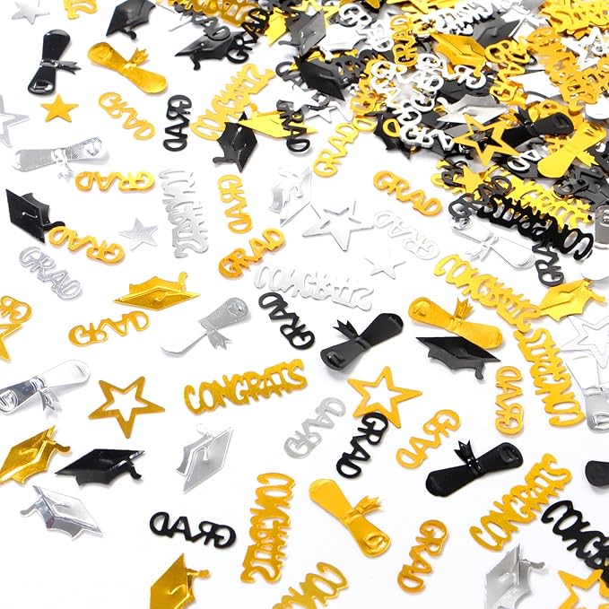 Graduation Party-Decorations Black Gold-Silver Confetti - 2025 Congrats,Grad,Star,Graduation Cap,Diploma Table Decor Confetti Graduation 2025 Lasting Surprise