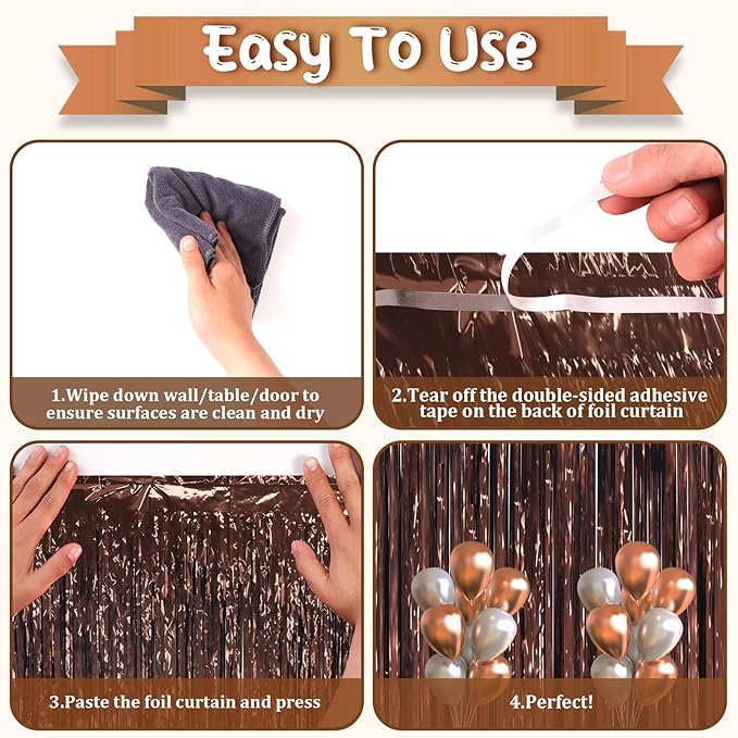 3.3 x 6.6 ft Foil Fringe Backdrop Curtains, Tinsel Streamers Party Decorations, Fringe Backdrop for Birthday, Baby Shower, Gender Reveal, Graduation (9, Brown)
