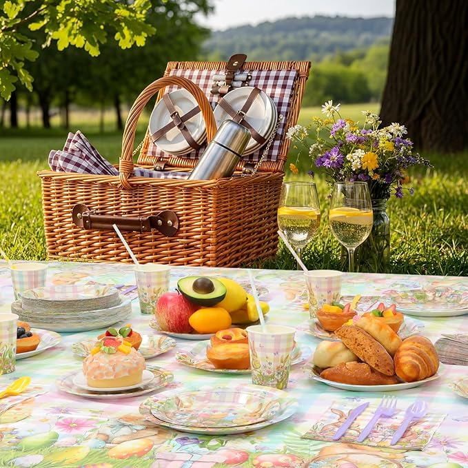 Ceenna 452 Pcs Easter Party Supplies for 50 Guest, Pastel Easter Bunny Paper Plates Napkins Cups Tablecloth Cutlery Straw Disposable Tableware for Rabbit Baby Shower Wedding Birthday Party Decoration
