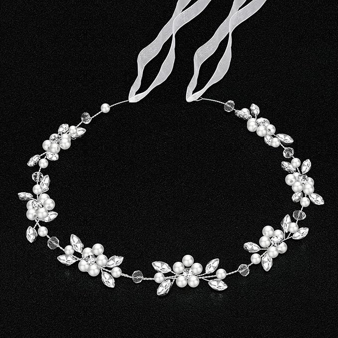 Flower Girl Headpiece, Flower Girl Hair Accessory, Silver Wedding Headband for Girls, Princess Crystal Pearl Hair Accessories for Birthday, Party, First Communion,Wedding