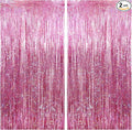 2 Pack Pink Birthday Decoration, Party Fringe Backdrop Decor Tinsel Foil Curtain Door Backdrop Banner Photo Booth Streamer for Birthday Wedding Baby Shower Bachelorette Disco Party Engagement