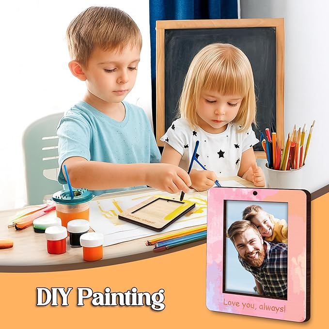 10" Best Dad Ever Hands Down DIY Handprint Kit with Acrylic Paint, Art Craft Family Keepsake Wood Frame Dad Keychain Birthday Gift Father's Day for Daddy, Papa Family Sign with Kids Names HF90-D