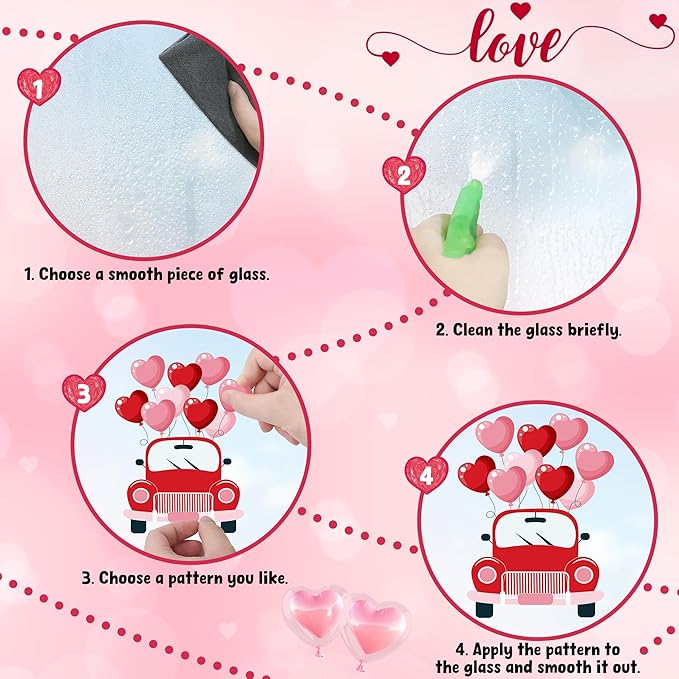 152PCS Valentine Window Clings, 11.8 × 7.8 Inches Heart-Shaped Window Decals, 9 SheetsRomantic Valentines Decorations, Double-Sided Heart Window Stickers for Anniversary, Party Holiday Decor