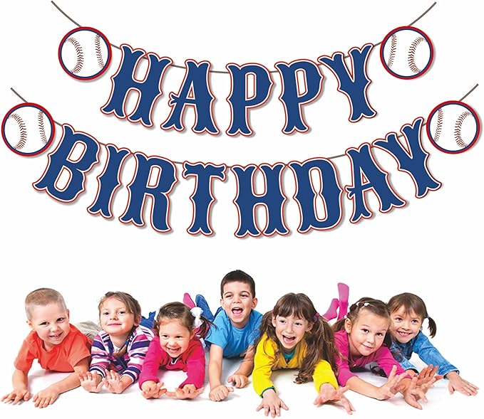 OZCZKZZ Happy Birthday Banner Baseball,Navy Blue,Baseball Birthday Party Decorations