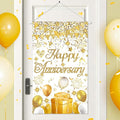 Anniversary Party Decorations White Gold Happy Anniversary Door Banner Sign Small Wedding Anniversaries Door Hanging Banner Porch Front Door Decor for Women Men Cruise Door Sign Supplies