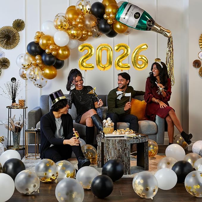TONIFUL 2026 Gold Foil Number Balloons 16 Inch Gold 2026 Number Balloon 2026 Graduation Aluminum Foil Mylar Banners for 2026 New Year Eve Christmas Anniversary Party Supplies