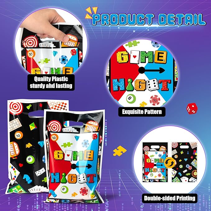 G1ngtar 50Pcs Family Game Night Party Favor Bags - Gaming On Video Game Goodie Candy Treat Gifts Waterproof Plastic Bags for Kids Birthday Party Decoration Supplies
