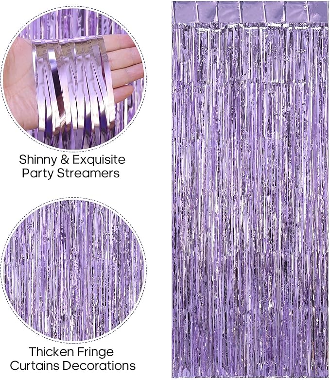 2 Pack Fringe Curtains Backdrops, Foil Fringe Curtains, Door Streamers for Birthday Wedding Bridal Shower Holiday Graduation Party Decorations, Photo Booth Backdrops, Light Purple