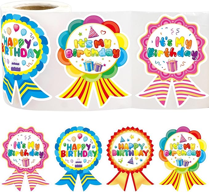 Fancy Land Happy Birthday Badge Stickers for Kids It's My Birthday Stickers Home Classroom Party Decoration 200 Pcs Rainbow