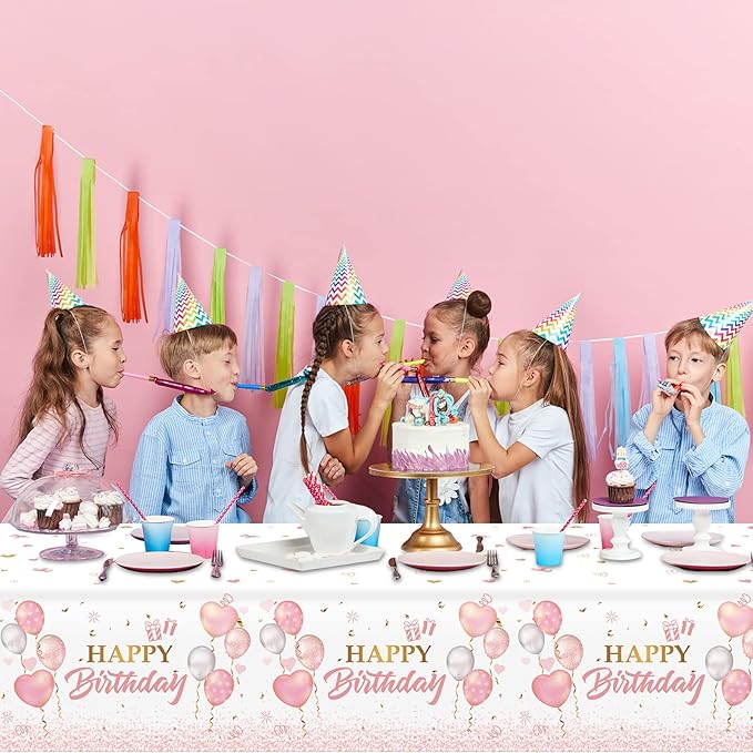3 Pieces Pink Rose Gold Tablecloth for Rose Gold Birthday Decoration Plastic Disposable Party Table Covers for Rectangle Tables Girl Women Parties Happy Birthday Wedding Party Favors, 54 x 108 Inches