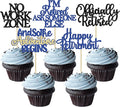 Gyufise 30Pcs Happy Retirement Cupcake Toppers Officially Retired Cake Toppers No Work Zone Adventure Begins Cupcake Picks for Retirement Theme Farewell Birthday Party Decorations Supplies Blue Black