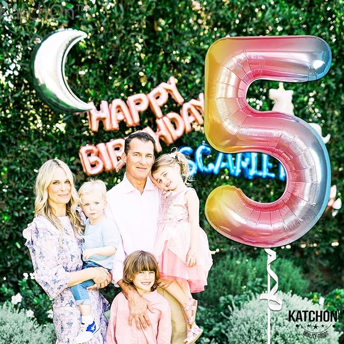 KatchOn Giant Rainbow Number 5 Balloon - 40 Inch | 5th Birthday Decoration, Unicorn Party Décor