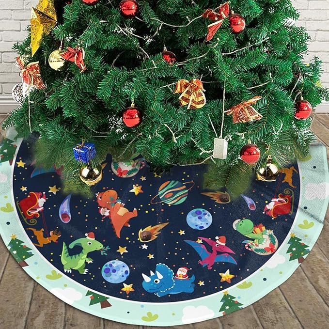 Cute Dinosaur Christmas Tree Skirt Xmas Tree Mat Halloween Christmas Tree Ornaments Decorations Holiday Party Indoor Outdoor 30"
