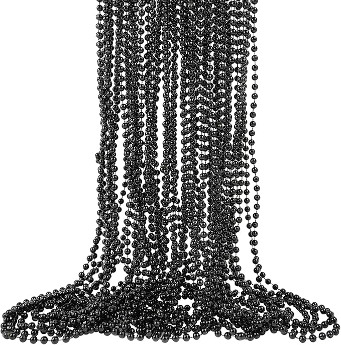 HOOSUN 30 Pack Halloween Bead Necklace Party Decorations Supplies,Black Bead Necklace,Halloween Costumes Accessories for Women Men Kids,Mardi Gras Beads Necklaces for Party,School Event,Parade Throw