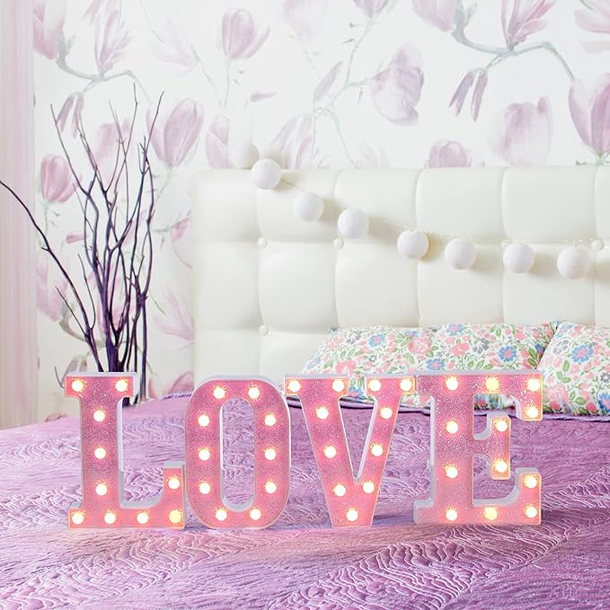 Foaky Pink Light up Letters，Pink Party Decorations,Girls Room Decor,Glitter Light Up Letters,Alphabet Letter Sign for Night Light Birthday Party Girls Gifts, Home Bar Decoration（G）