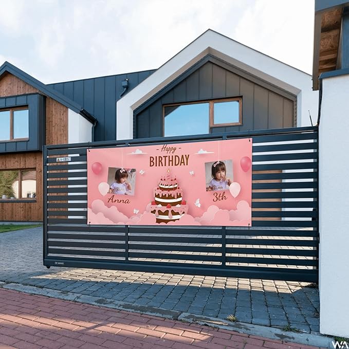 Custom Happy Birthday Banner Personalized Banners and Signs with Photo Name for Women Men Kids Party Decorations Supplies Indoor Outdoor Birthday Gifts Style 22